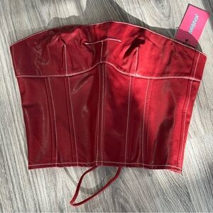 Edikted Burgundy Moss Faux Leather Lace Up Corset | Size S | NWT